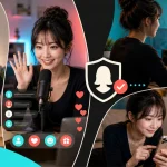 女性配信者が短い動画、LIVEの会話、ゲーム配信、リプレイ編集を一つの活動として行っている