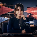 女性配信者が動画、ラジオ、PCゲーム、バーチャル配信の四つの方法を比べている