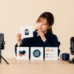 女性配信者がプロフィール画像、表示名、ユーザー名、自己紹介を見ながら活動名を整えている