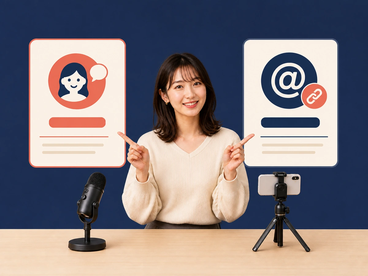女性配信者が表示名とアットマーク付きユーザー名を二つの別欄として確認している