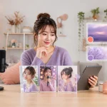 女性配信者が顔写真、活動写真、イラストからプロフィール画像を選んでいる