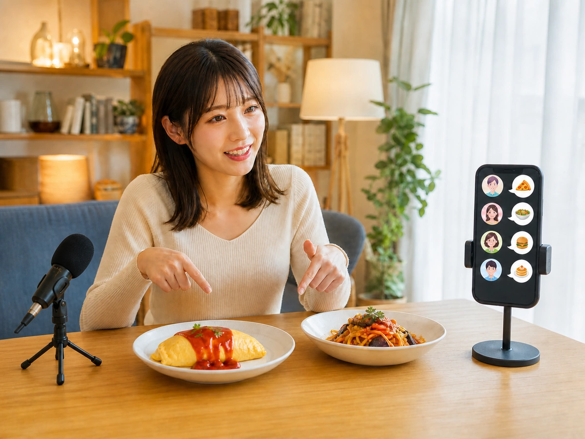 女性配信者がタイトルに置いた食べ物の質問を配信中に視聴者へ尋ねている