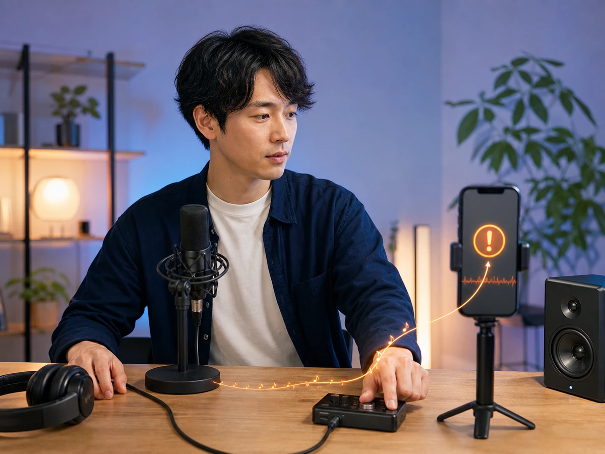 男性配信者がYouTubeライブ中の音楽検出警告を見て再生を止めている