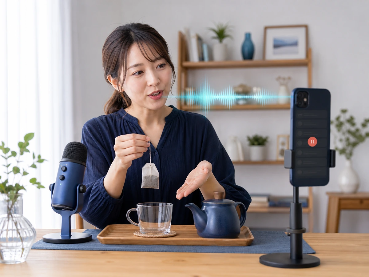 女性配信者がお茶を用意しながらコメントが止まった配信でも今していることを話している