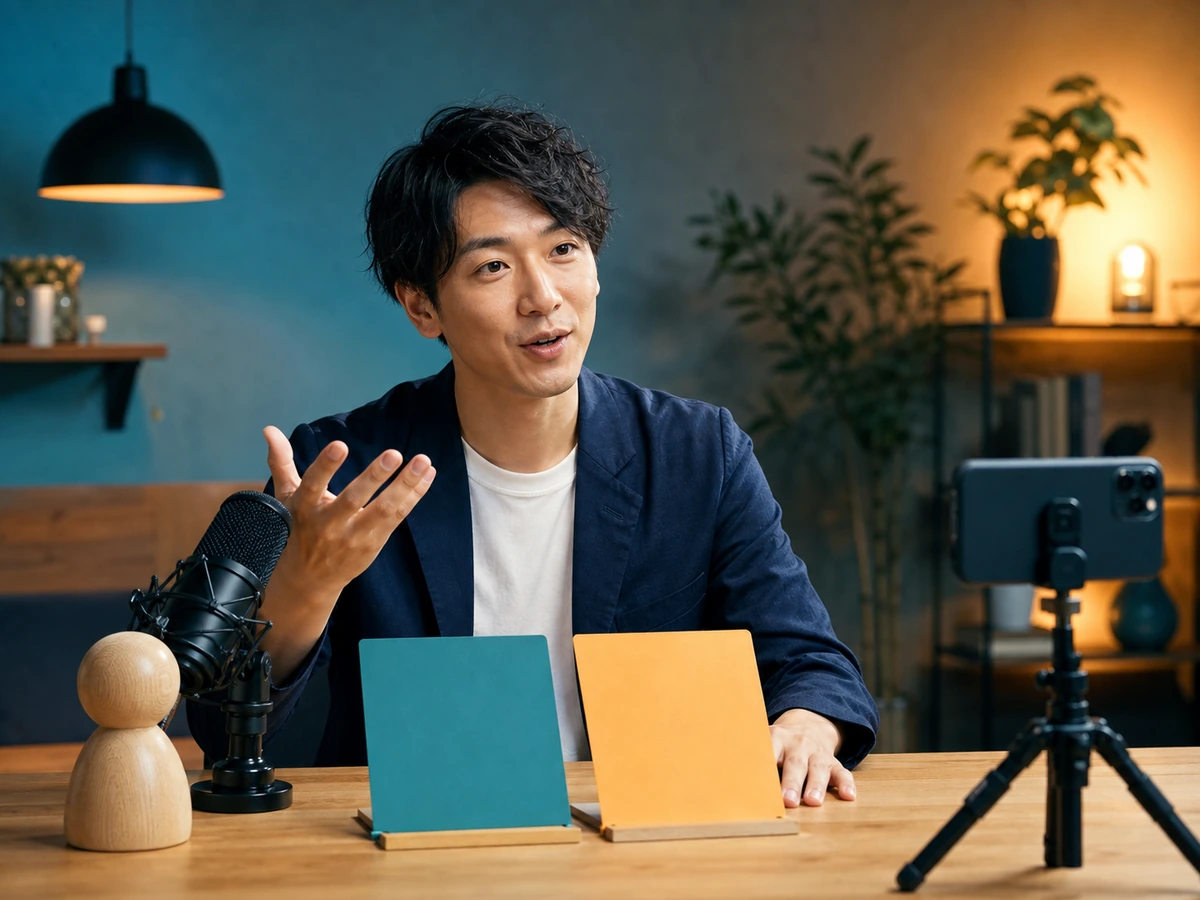 男性配信者が新しくフォローした視聴者の表示を見て今日の出来事を尋ねている