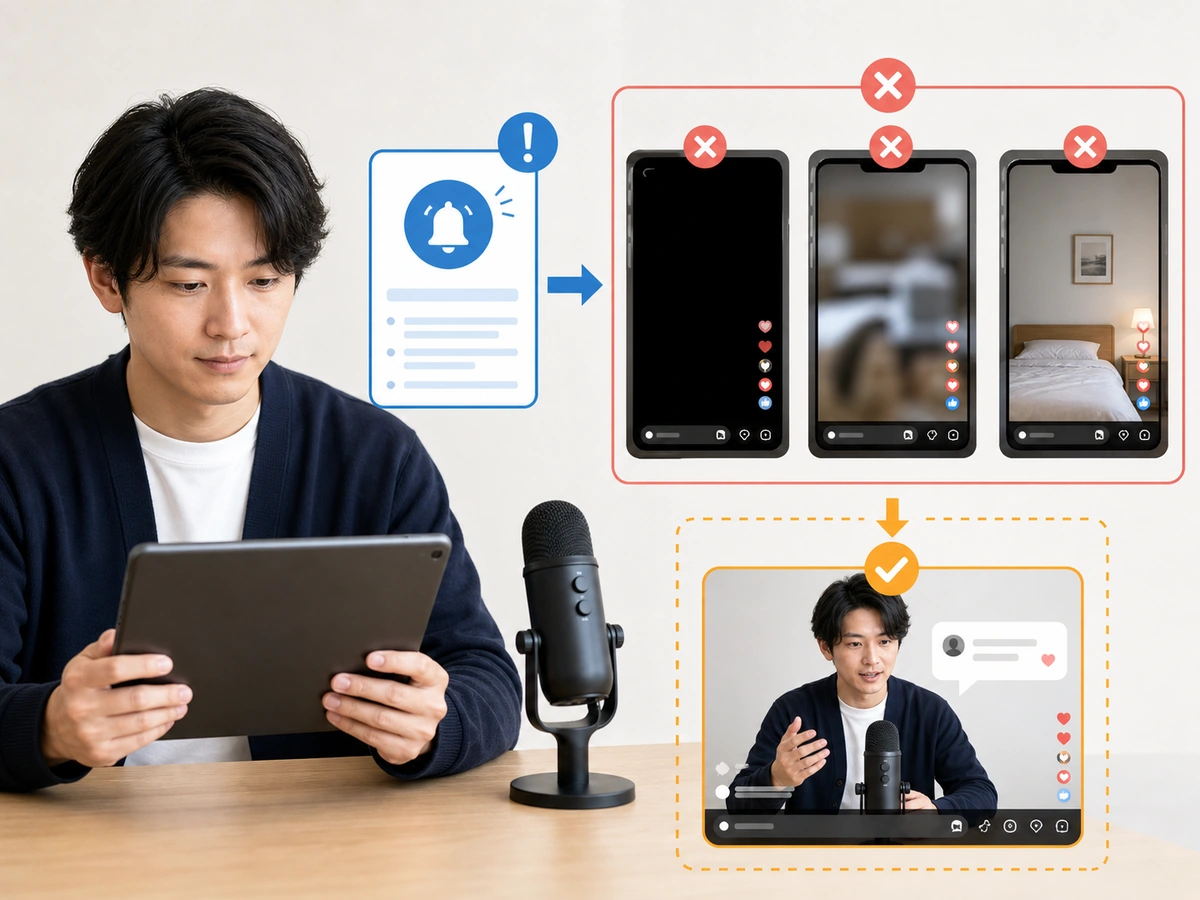TikTok LIVEの通知内容とおすすめ対象外の画面例を確認する配信者