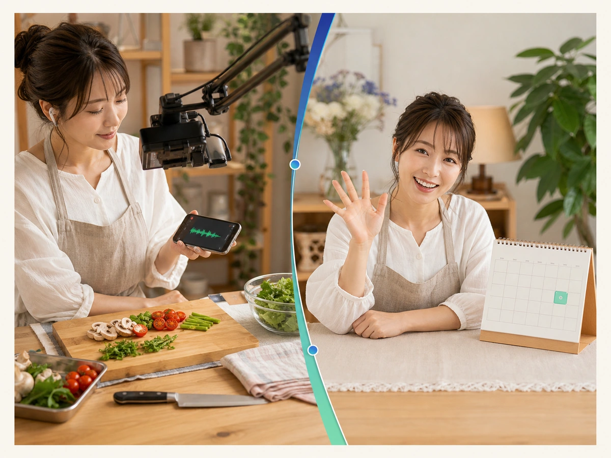 別端末で音と料理画角を確認し終了前に感謝と次回予定を伝える配信者