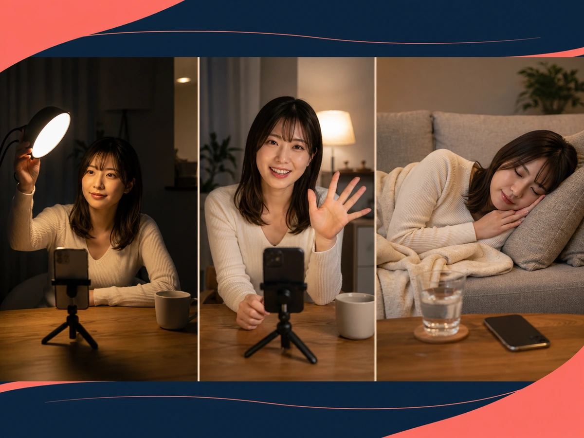 暗い画面を直し入室者へ声をかけ眠いときは配信を終了して休む配信者