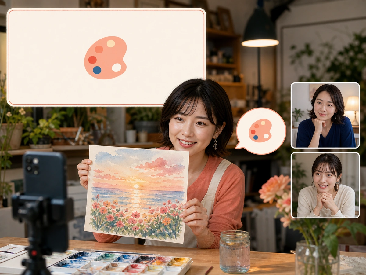 絵を見せながら配信タイトルの題材を自分から話し入室者へ一問を渡す配信者