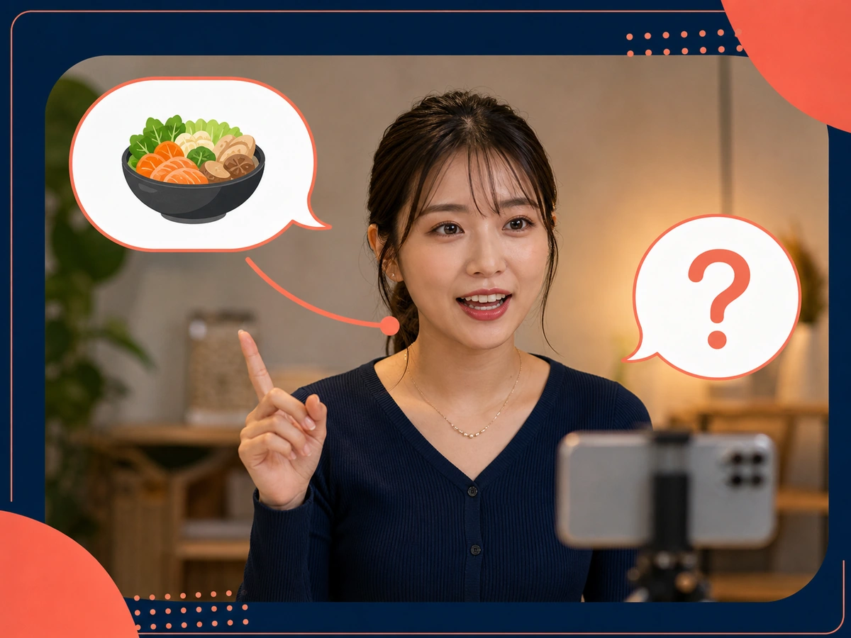 届いた料理のコメントを読み、同じ話題の質問を一つ返す女性配信者