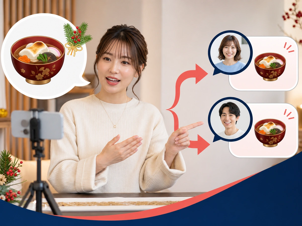 季節の料理を話題に自分の答えを話してから視聴者へ質問する女性配信者