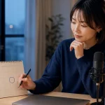 予定表を見て固定する配信時間を選ぶ女性配信者