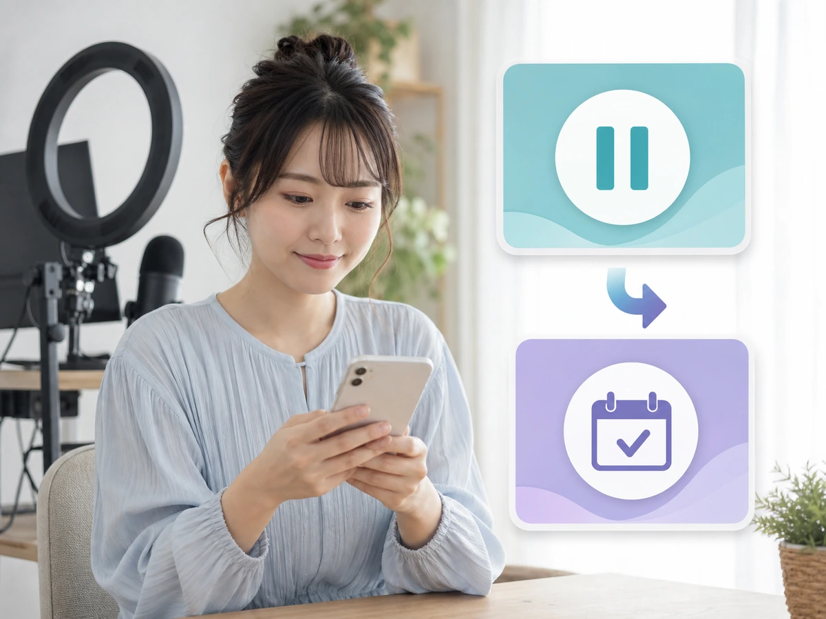 配信予定を変更し、ストーリーと投稿で知らせる女性