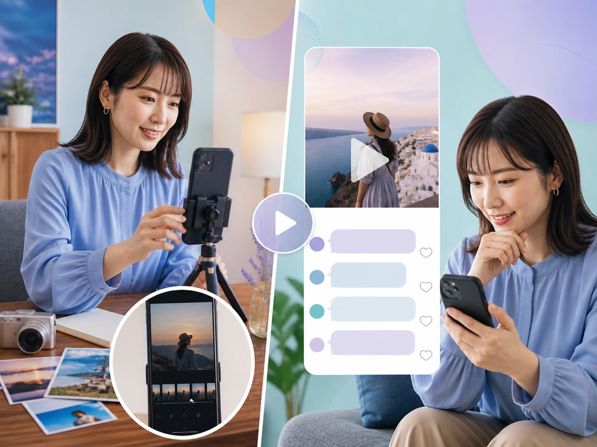 配信の代わりに短い動画を投稿し、コメントへ返信する女性