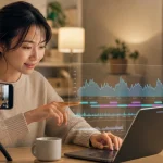 配信後に視聴時間のデータを見直す女性