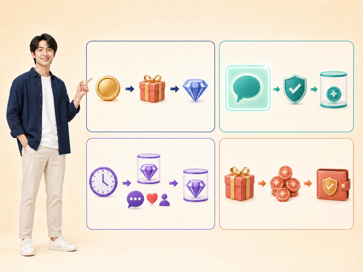 四つの配信サービスで異なるギフトと受け取りの仕組みを確認する男性配信者