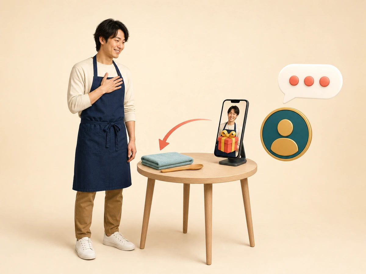 作業の手を止めて初めてのギフトへ名前とお礼を返す男性配信者