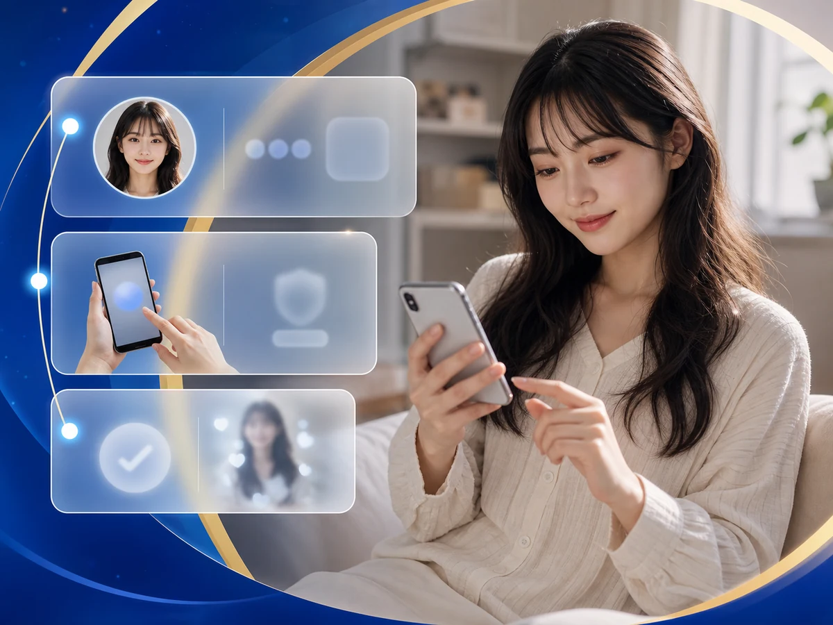 スマートフォンで21LIVEの配信をする女性
