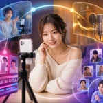 ライブ、ラジオ、短編動画、ファミリーの四つの使い方を選ぶ女性ライバー