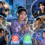 成人のファンが音楽サービスを連携し、同期再生、チャット、アーティスト配信を楽しむリスパの全体像