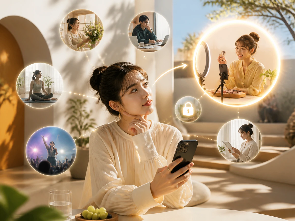 Instagram Liveのコメント管理、音楽権利、有料タイアップ表示を、配信者や視聴者がいる利用場面で示した画像