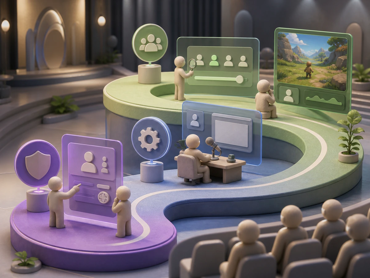 Discord Go Liveのアプリ窓選択、画質設定、音声共有を、配信者や視聴者がいる利用場面で示した画像