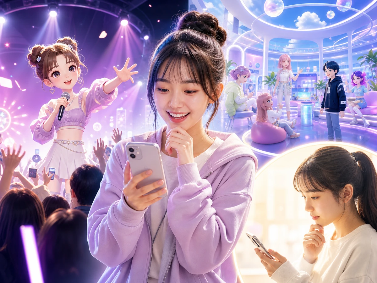 ZEPETO Liveで人物がアバターを動かし視聴者と交流する場面