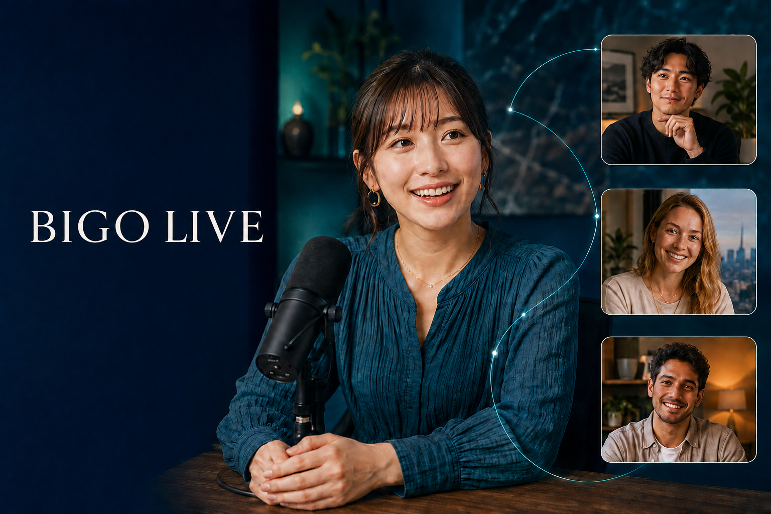 BIGO LIVEで国を越えて会話する配信者たちのイメージ