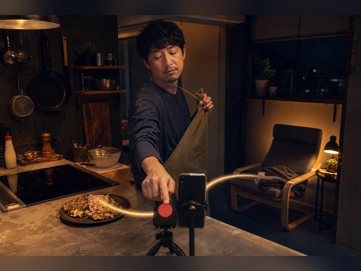 料理と雑談の配信後、眠気に気づいて終了操作と休息へ切り替える成人ライバー