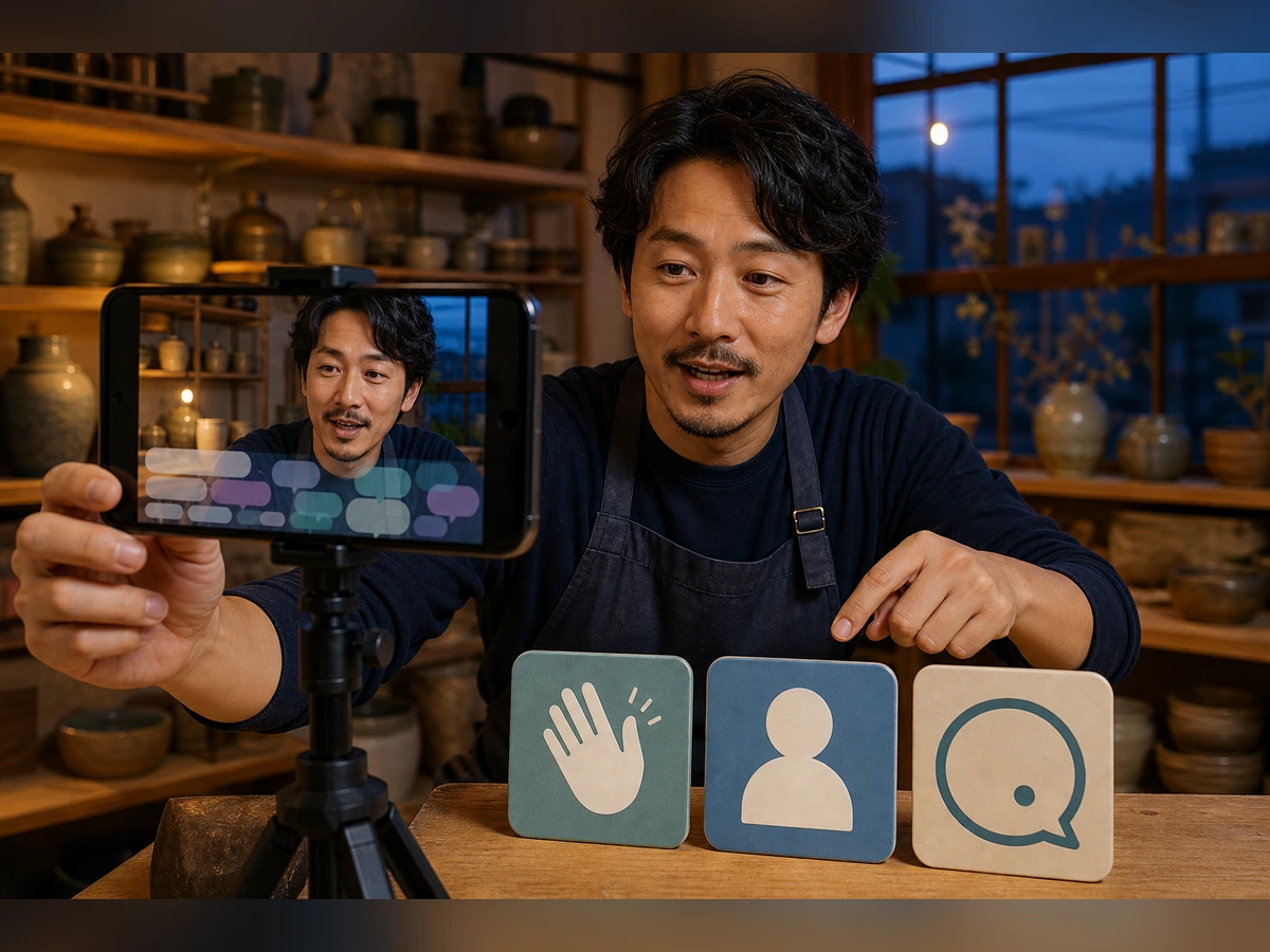 顔とコメント表示が重ならない端末位置を整え、挨拶・自己紹介・一問のキューを使う成人ライバー