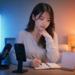 配信予定と体調を落ち着いて見直す成人女性配信者