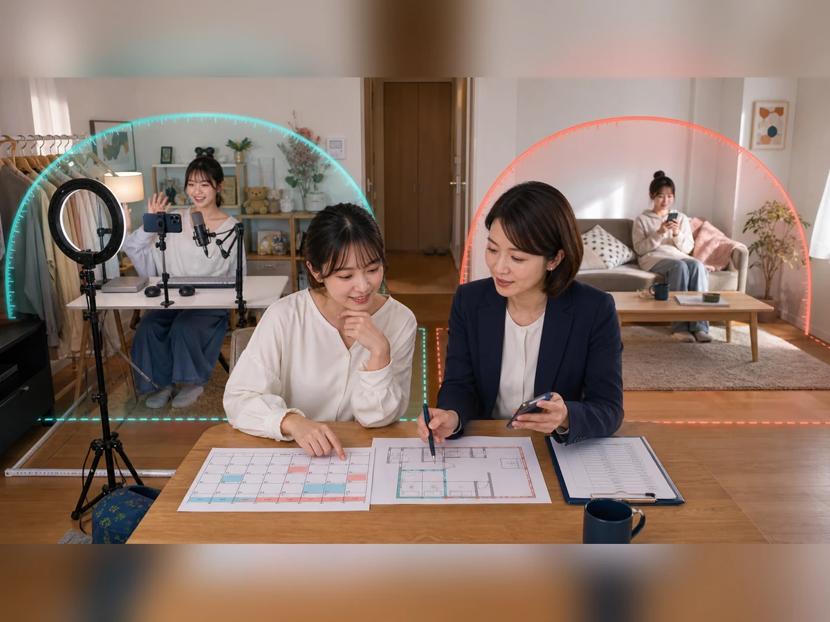 配信部屋の見取り図と予定表を使い仕事用と私用の範囲を分ける成人女性ライバーと専門家