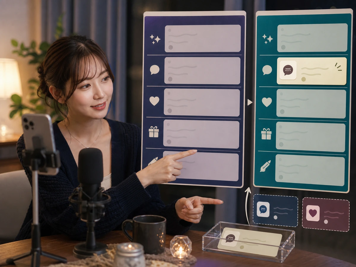 配信者が前回の配信を残したまま質問だけを追加し、コメントとフォローを別々の結果として記録している