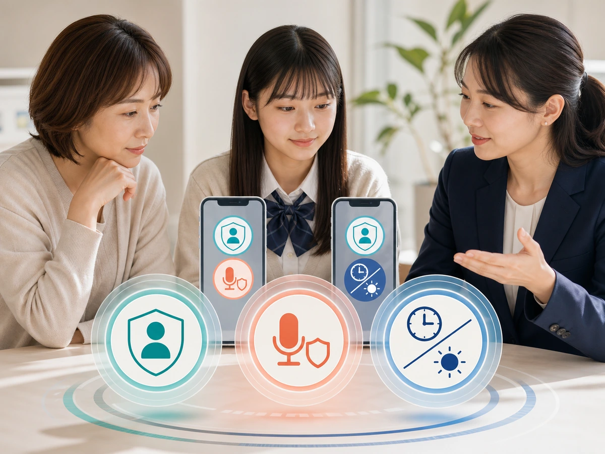 女性配信者と保護者がアプリ利用年齢、LIVE開始年齢、夜間の配信時間を三つに分けている