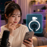 RAVIOでラジオ配信、ビデオ配信、1対1配信を選ぶ女性