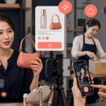 WABEで商品を紹介する配信者、購入する視聴者、発送する出店者