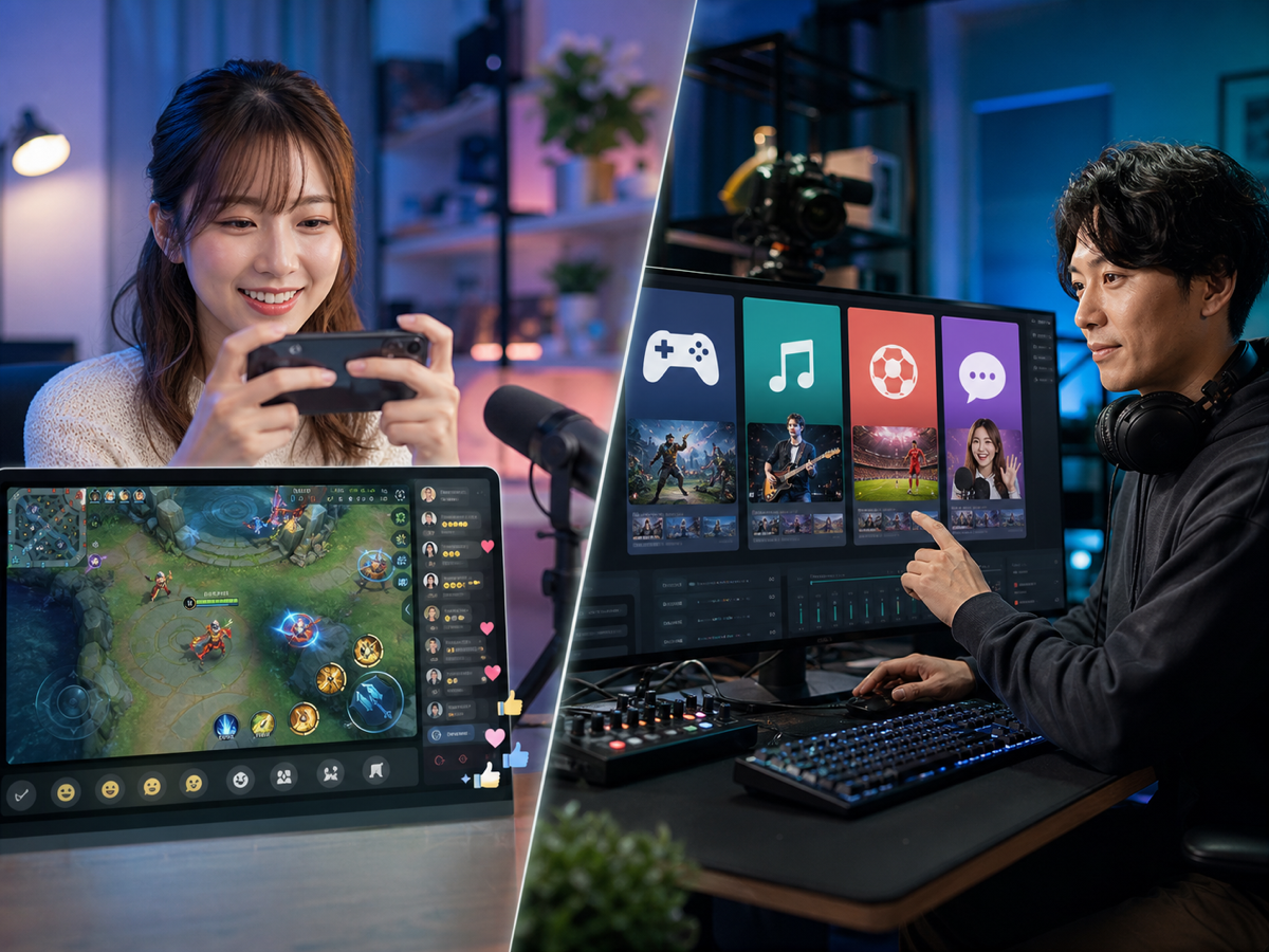 スマートフォンのゲーム画面共有とPCのマルチジャンル配信を比べる成人の配信者