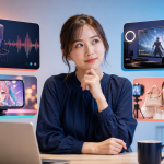 音声、アバター、ゲーム、商品販売の配信形式を見比べる成人女性